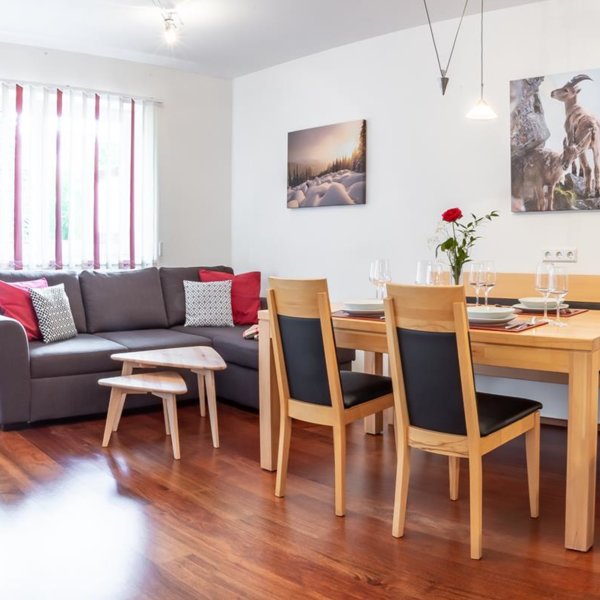 Wohnraum mit Küche, Esstisch und Sofa - App. Jana